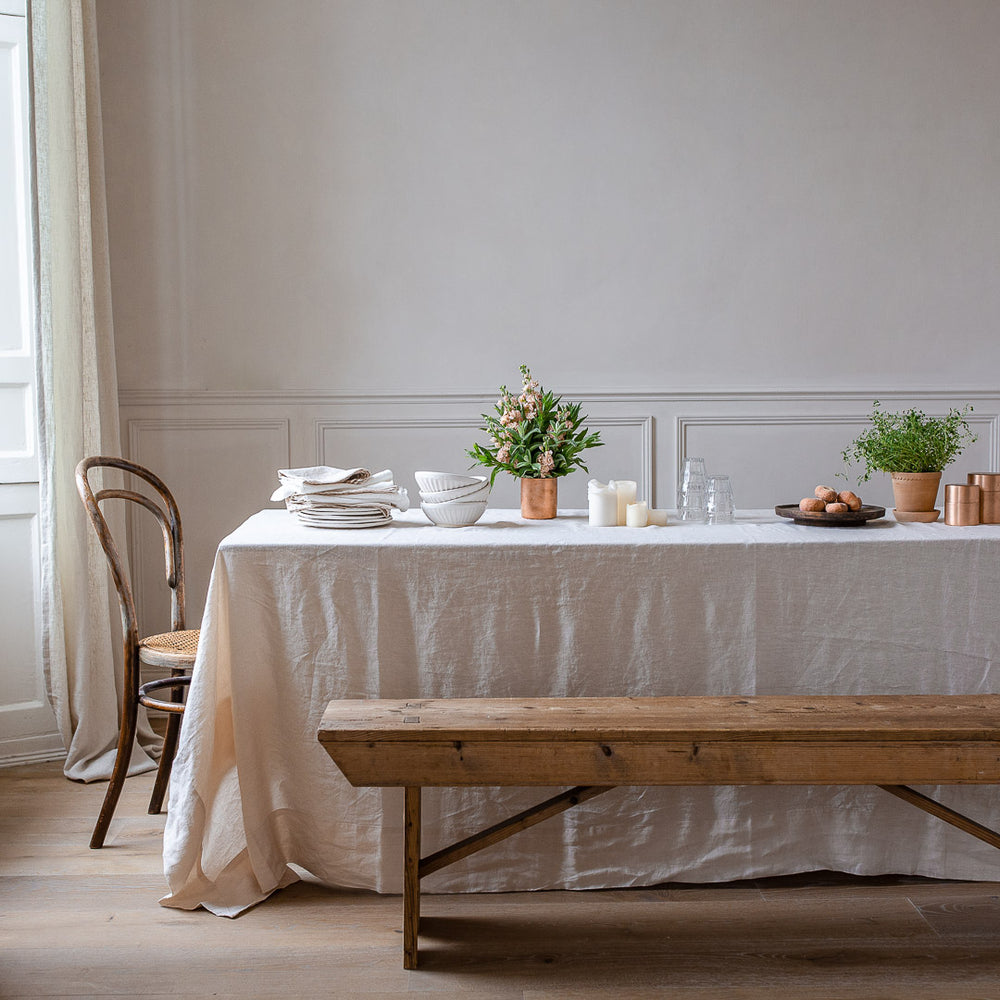 HANDMADE LINEN TABLECLOTH IN WARM WHITE