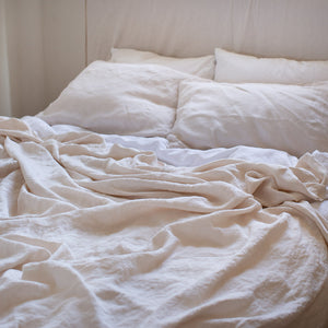 HANDMADE LINEN TOP SHEET IN WARM WHITE