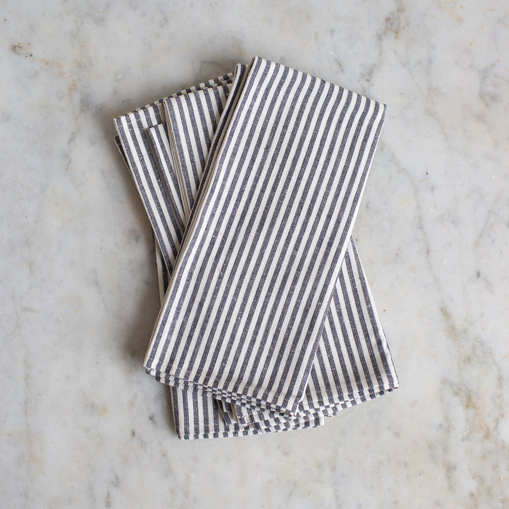 
            
                Load image into Gallery viewer, organic cotton and hemp napkin set in ticking 
            
        