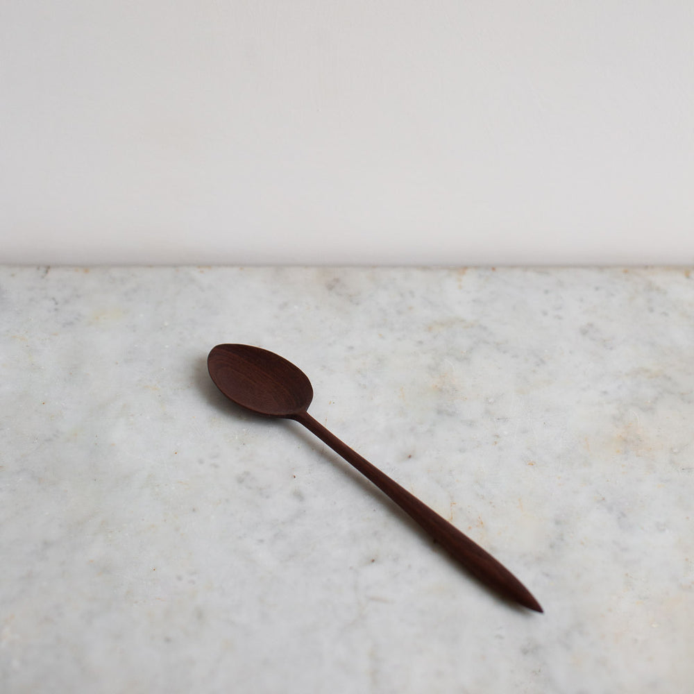 HAND CARVED BLACK WALNUT COOKING SPOON