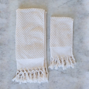 handwoven organic cotton Turkish towel with tassels 
