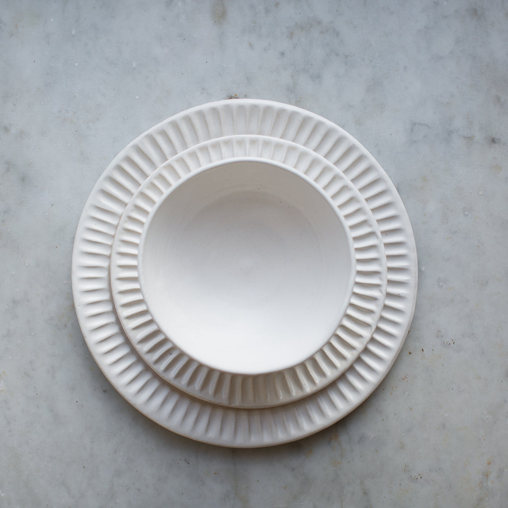 handmade stoneware fluted dinner set 