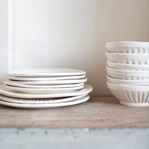 handmade organic stoneware fluted dinner plate and bowl