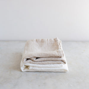 HANDMADE WAFFLE LINEN KITCHEN TOWEL IN WARM WHITE