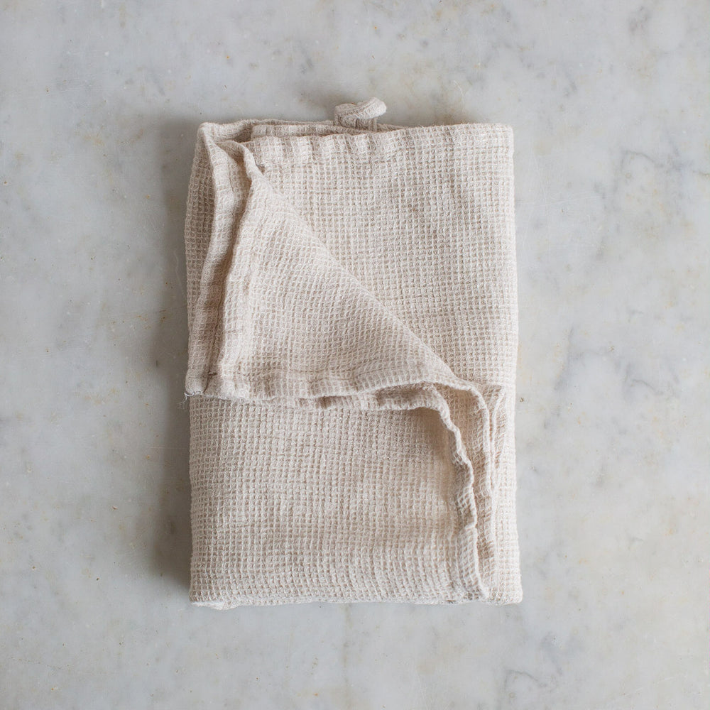 HANDMADE WAFFLE LINEN KITCHEN TOWEL IN WARM WHITE