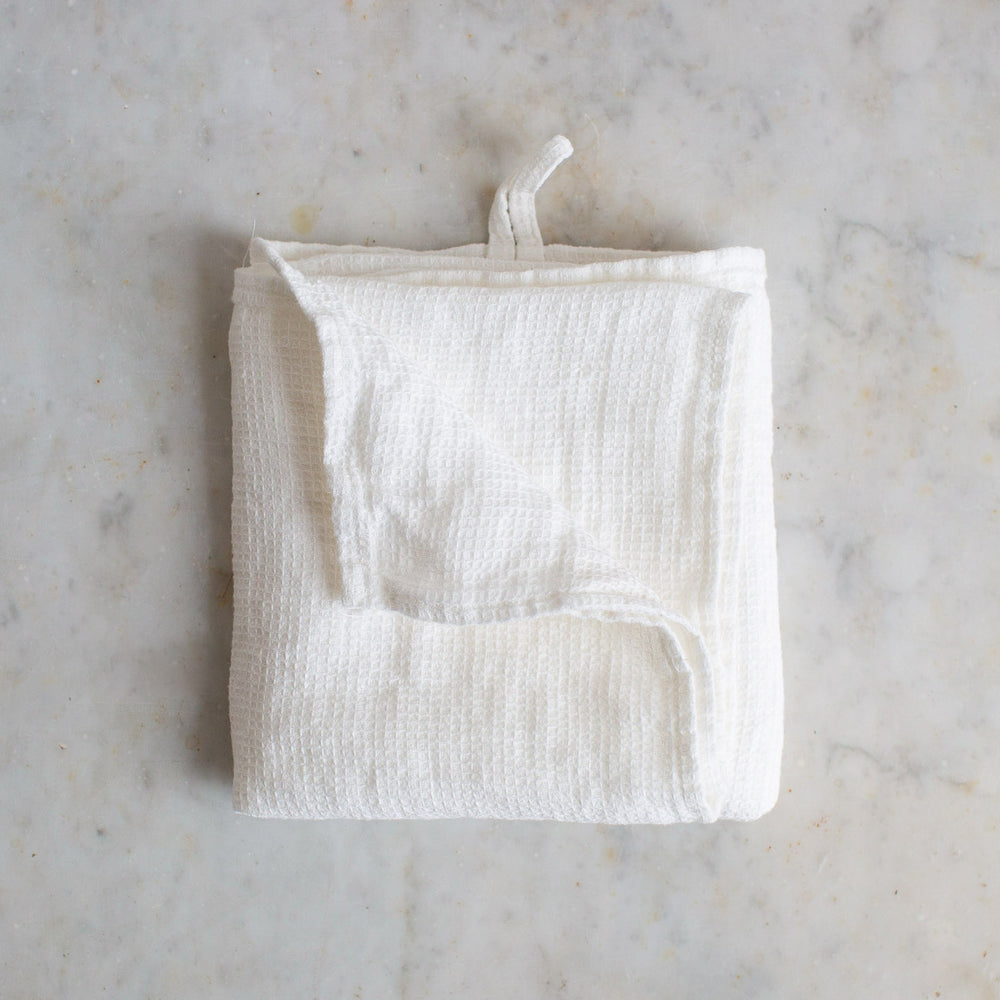 HANDMADE WAFFLE LINEN KITCHEN TOWEL IN OFF-WHITE