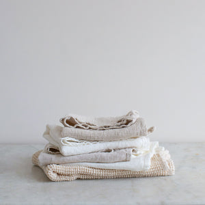 HANDMADE WAFFLE LINEN KITCHEN TOWEL IN WARM WHITE