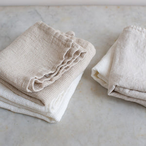 HANDMADE WAFFLE LINEN KITCHEN TOWEL IN WARM WHITE