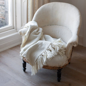 Handwoven Cream Merino Wool Blanket 